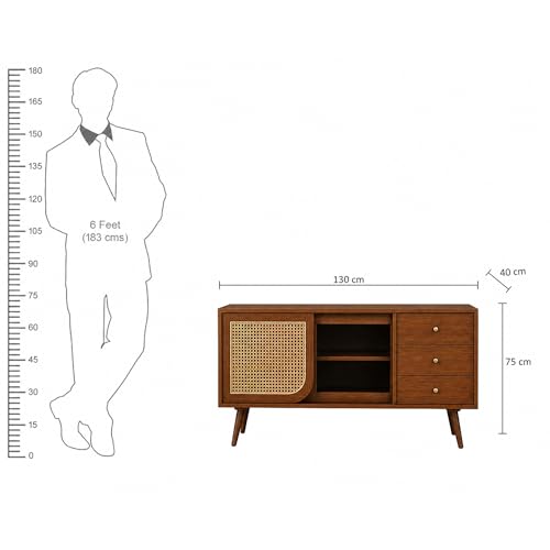 Image of The Attic INES Cabinet, Solid Wood Sideboard for Living Room, Classy TV Cabinet, Wooden Free Standing TV Unit with Storage, Honey Matte Finish