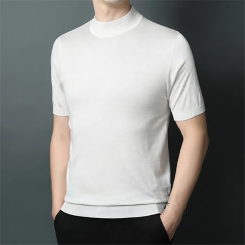 Men’S Mock Neck Short Sleeve Knitted Thin Wool Blend Pullover Casual Daily Wear Jumper Tops3