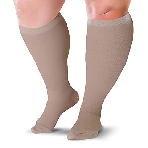Image of Compression Socks 20-30 mmHg for Women & Men - Knee High Stockings (X-Large, Beige)