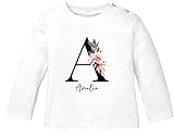 SpecialMe® Baby Langarmshirt mit Namen personalisiert Monogramm Initiale Anfangsbuchstabe anpassbar Mädchen Bio-Baumwolle weiß 68/74 (4-9 Monate)