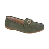 Jo & Joe Women’s Suede Comfort Loafers with Gold Buckle – Cushioned Slip-On Casual Flats for Everyday Wear Sizes 4-8 (Khaki, UK Footwear Size System, Adult, Women, Numeric, Medium, 7)
