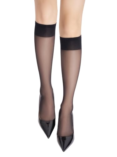 Image of leg elegant Sheer Knee High Stockings for Women, 6 Pairs Knee High Transparent Toes Nylons Pantyhose for Women