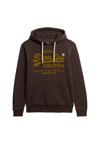 Superdry Sudadera con capucha para hombre con logotipo vintage a juego, Café Grano, M
