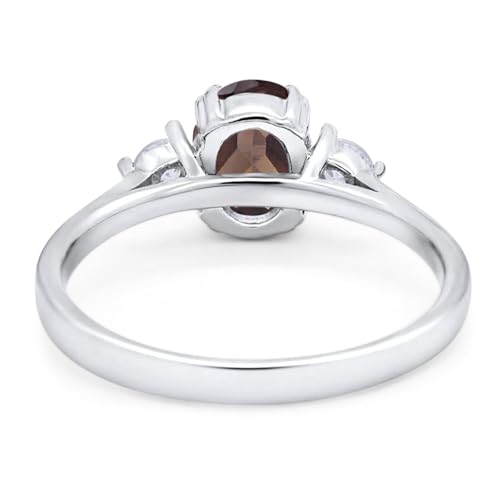 OMRANII Three Stone Art Deco Ring Oval Natural Chocolate Smoky Quartz Vintage Style CZ Wedding Engagement Rings For Women 925 Sterling Silver Birthday Gift For Her3