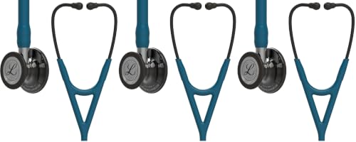 3M Littmann Cardiology IV Diagnostic Stethoscope,6234,More Than 2X as Loud,Weighs Less,Stainless Steel High Polish Smoke-Finish Chestpiece,27" Caribbean Blue Tube,Mirror Stem,Smoke Headset (Pack of 3)