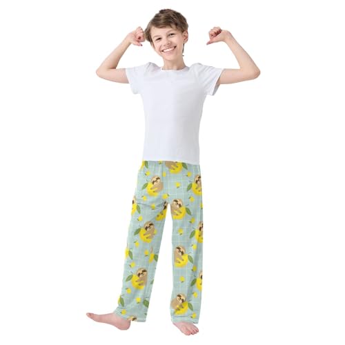 ZZXXB Sloth Lemon Boys Long Pants Soft Trousers Elastic Waist Kids Lounge Bottoms with Pockets S-XL2