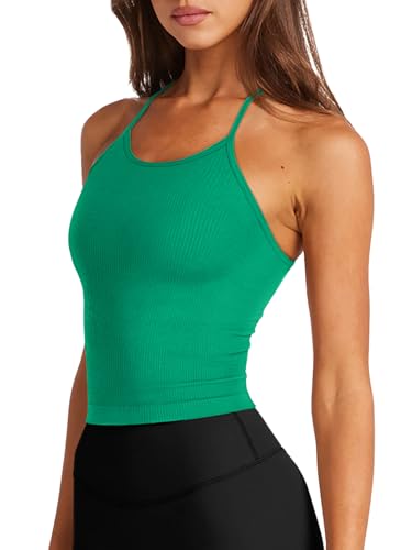 Image of LASLULU Womens Sports Bra Seamless Long Tank Spaghetti Strap Workout Bra