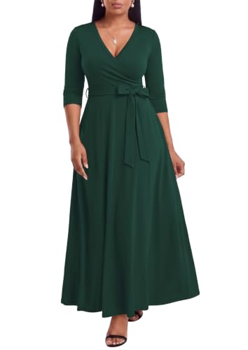 Image of FANDEE Plus Size Maxi Dress for Women Casual Summer Sundress V-Neck 3 /4 Sleeve