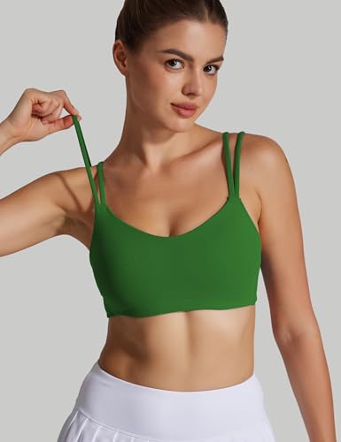Image of Yoga Sports Workout Bras for Women Seamless Molded Cup Spaghetti Double Strap Bra Wirefree Scoop Neck Tank Top Bras