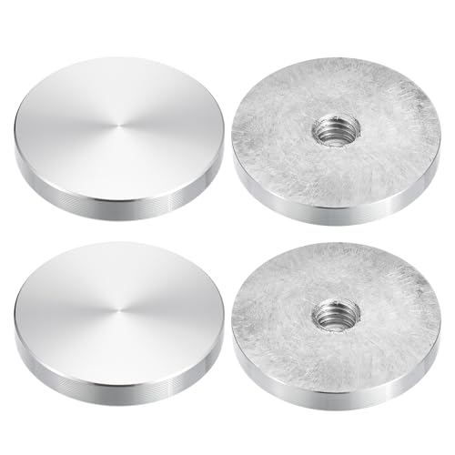 sourcing map M10 Gewinde 50mm Durchmesser Runde Form Aluminium Scheibe Hardware 4 Stück, Aluminium Kreis Scheibe Glas Top Adapter für Glastisch
