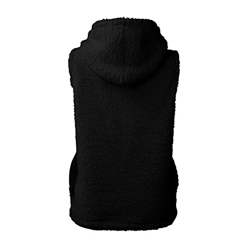 Womens Vest Sleeveless Long Open Front Warm Fall Winter Fleece Jacket Soft Cozy Lightweight Sherpa Waistcoat Casual Comfy Zip Up Cardigan Plus Size Outerwear With Pockets(C Black,Large) #TOP4