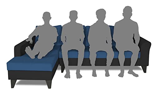 Image of Adorn India Maddox Plain Two Tone L Shape 6 Seater Sofa Set LHS (Blue & Black) (3 Year Warranty)
