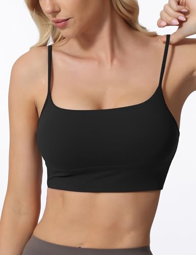 Image of Sports Bras for Women Spaghetti Strap Padded for Yoga Running Gym Workout, Wireless Scoop Neck Bras Crop Tank Top