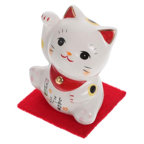 ABOOFAN Statuette Chat en Céramique Blanc Décoratif pour Étagère ou Meuble TV, Artisanat Fin et Décoration Intérieure Adorable de Chat