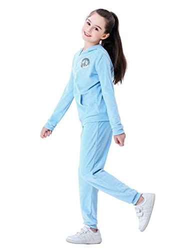 V.&Grin Girls Tracksuit 2 Piece Outfit Velour Zip Up Hooded Sweatshirt And Athletic Sweatpants Clothes Kids Jogger Set #TOP2