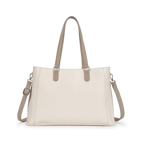 Image of Structured Laptop Tote Bag for Women | Faux Leather Work Bag with 14-Inch Padded Sleeve, 3 Compartments, Zip & Magnetic Closure | Elegant Everyday Tote for Office, College & Commutes