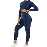 JN JANPRINT Damen Traingsanzug Sport Sets Sportanzüge Jogginganzug Langarm Sport Top und hohe Taille Hosen 2 Stücke Bekleidungssets Yoga Outfit Sportswear Gym Leggings Set(#2Tuxedo Blau,M)