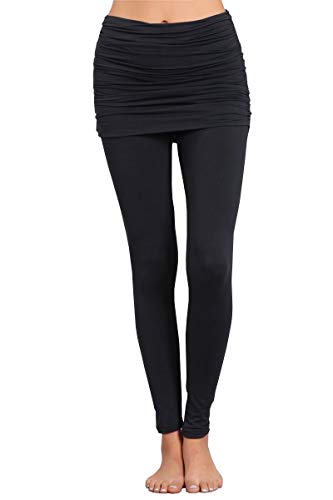 HEYHUN Womens Athleisure Ultra Soft Knit Foldover Ruched Skirted Yoga Leggings S-XL