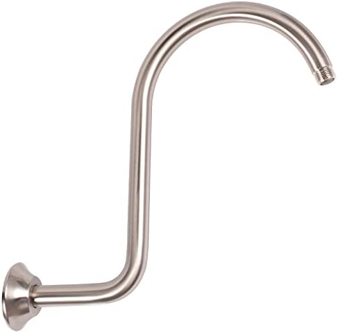 HAOXIN Shower Arm and Flange 12 Inch Modern Gooseneck Extension S Shaped Shower Arm with Flange Perfect For Fixed Rainfall Showerhead Replacement Part, Brushed Nickel,SA02N