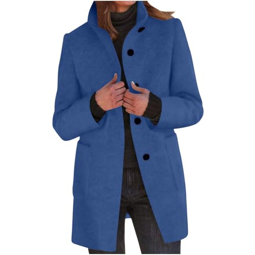 Generisch Damen Mantel Modisch Trenchcoat Vintage Wollmantel Elegante Jacke Stehkragen Winterjacke mit Tasche Wintermantel Einfarbige Übergangsjacke Lässig Wolljacke Knöpfe...