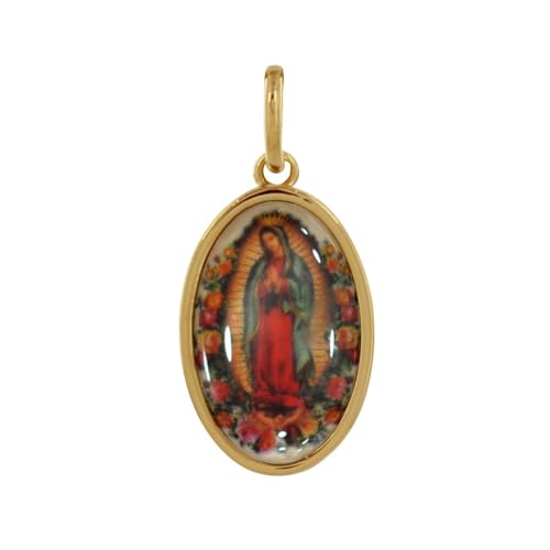 Médaille Ovale Vierge de Guadalupe en Plaqué Or aux détails colorés raffinés