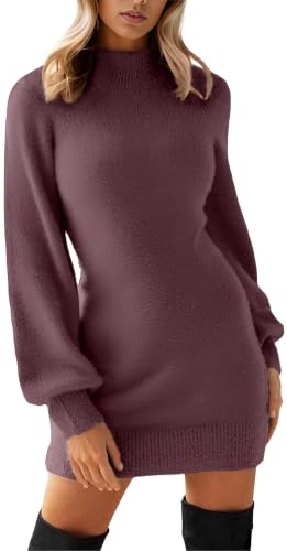 Image of GRECERELLE 2026 Womens Fall Winter Mock Neck Mini Pullover Sweater Dress | Long Sleeve Ribbed Knit Bodycon Fit for Parties Date Holidays Daily(XS-2XL)
