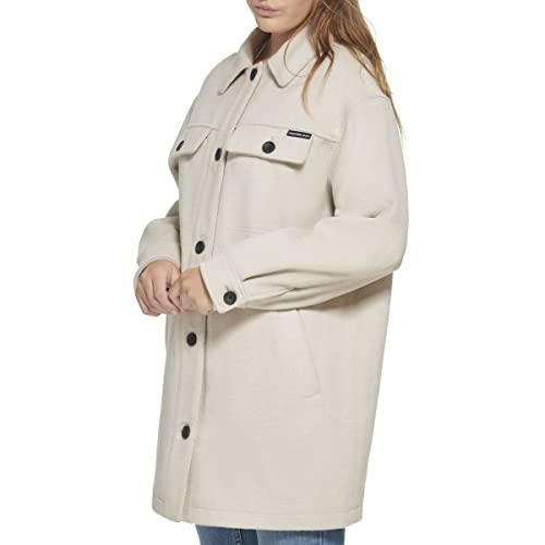 Calvin Klein Women's Everyday Solid Drop Shoulder Long Shirt Style Jacket, Khaki, X-Large #TOP2