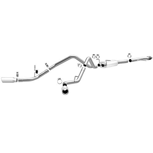 MagnaFlow Cat-Back Performance Exhaust System 15269 - Street Series, Stainless Steel 3in Main Piping, Dual Split Rear Behind Rear Tires Exit, Polished 4in Exhaust Tip - Truck Performance Exhaust Kit