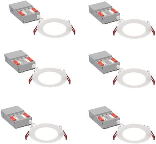 Juno LED Recessed Lights 4 Inch Round Baffle Wafer Downlight, 5-in-1 Switchable White Color Temperature, Adjustable Brightness, 120 Volts, 4-Inch Flat Trim, 6 Pack, Matte White