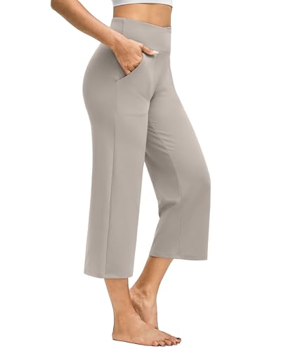 Image of G4Free Capri Pants for Women Wide Leg Yoga Dress Capris with Pockets Cross Loose Casual Work Crop Pants