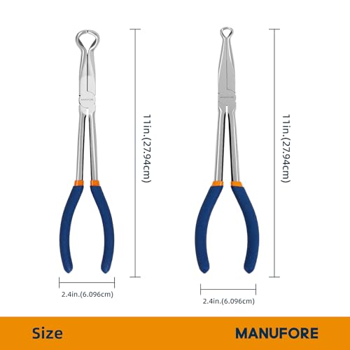 Image of MANUFORE 3PCS 11-Inch Long Reach Hose Gripper Removal Pliers Set | 3-Piece Set, 3 /8 inch, 1 /2 inch, 3 /4 inch Serrated Ring Jaw, Comfort Grip for Better Control, High Carbon Steel, for Various Hose