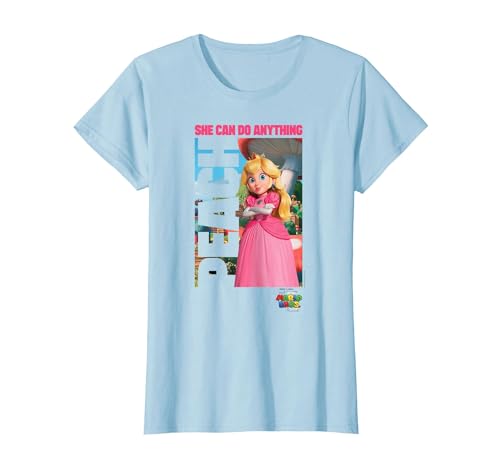 The Super Mario Bros. Movie She Can Do Anything Peach Poster T-Shirt, Femme, Bleu Céleste, XXL
