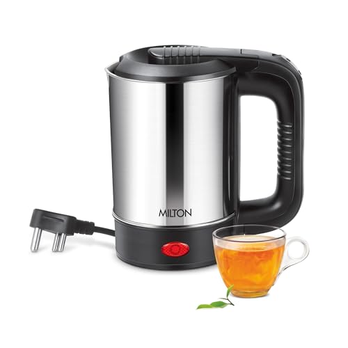 Image of MILTON Stainless Steel Euroline Electric Travel Kettle With Handle, 1000 Watt, 500 Ml | 2 Utility Cups | Auto Shut-Off | Concealed Heating Element | Power Indicator |1Year Warranty, Silver