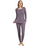 DREAMHALO Thermal Underwear for Women Warm Long Johns Sets Soft Winter Base Layer Top Pants Bamboo Viscose Pajamas Set S-XXL, Purplish Grey, X-Large