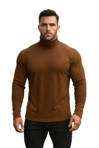 Image of CHKOKKO Winter Wear Cotton Plain Full Sleeve Turtle Neck Regular Fit T Shirt For Men