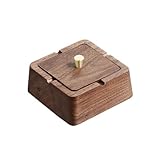 Ceniceros para exteriores para patio, cenicero de nogal con tapa, cenicero vintage de sensación premium, cenicero cuadrado para oficina en casa, soporte cuadrado para cigarrillos con forro de acero