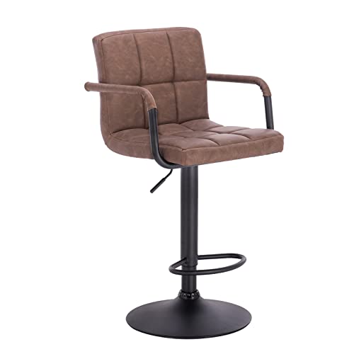 WOLTU BH113dbr-1 Tabouret de Bar Brun Foncé Assise rembourrée en Similicuir,Rotatif Réglable en Hauteur Pied Noir en métal