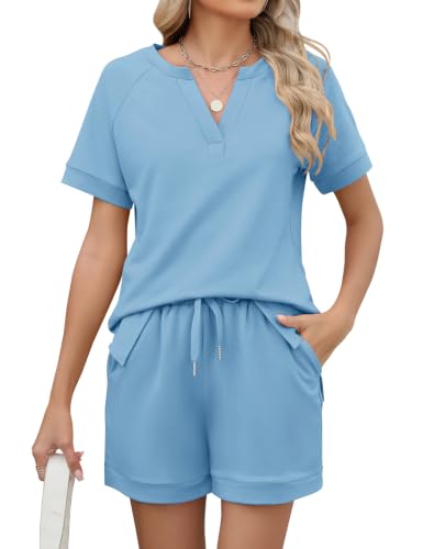 Image of LOMON Womens Two Piece Sets Summer Lounge Sets Sweatsuit Shorts Set Casual Matching Sets