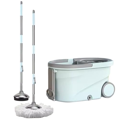 DECORN Juego de fregona giratoria y Cubo con escurridor, 2 Mangos Ajustables de Acero Inoxidable. Cabezal de trapeador de Microfibra Giratorio de 360° para Todo Tipo de Limpieza de Pisos,Verde