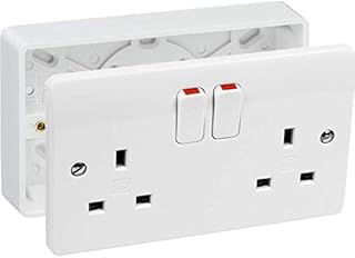 SHP Electrical® x MK Logic Plus® - MK White Double Socket K2747 + SHP Electrical Surface Mount Back Box 25mm Smooth Rounded Edges White Plastic