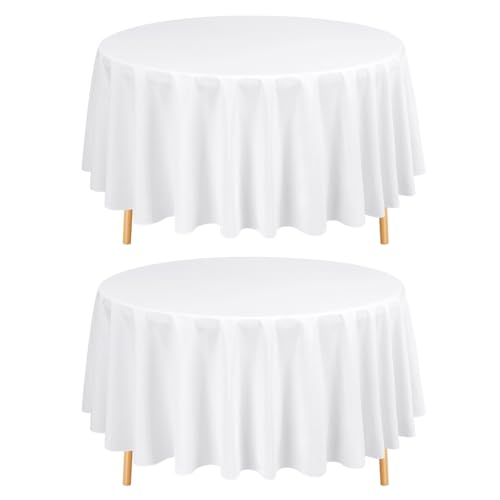 2 pièces Nappe ronde blanche de 90 pouces (229 cm) en tissu anti-plis pour décoration et protection de table à manger, mariage, fête à domicile