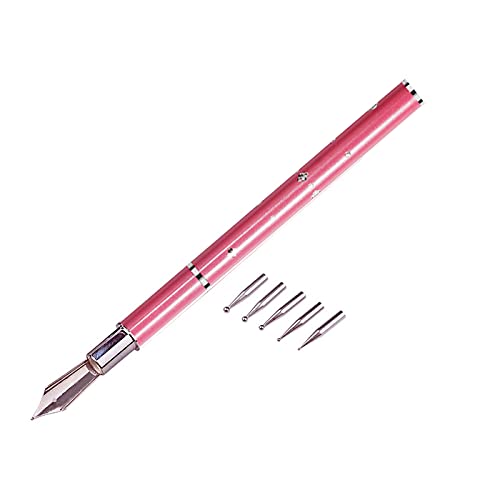 1 Piece Embossing Stylus Set With 5 Pieces Replacement Head Diamond Crystal Dotting Fountain Pen Tracing Dotting Tool Stylus Embossing Tools For Paper Art Dotting Tools For Nail Art (Pink) #TOP16