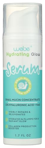WEBE Naturals Snail Mucin 94% Hydrating Glow Serum | 1.3% Hyaluronic Acid & N-Acetyl Glucosamine |...