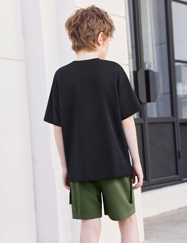 Image of Arshiner Boys' 2-Piece Cotton Outfit Short Sleeve Crewneck T-Shirt & Cargo Shorts Set Summer Casual Clothes for Kids 5-13