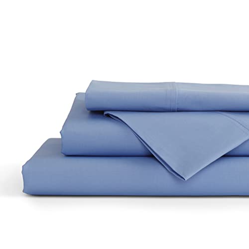 Image of Linen Home 100% Cotton Percale Sheets California King Size, Baby Blue, Deep Pocket, 4 Pieces Set- 1 Flat, 1 Fitted and 2 Pillowcases, Crisp Cool and Long Staple Strong Bed Linen