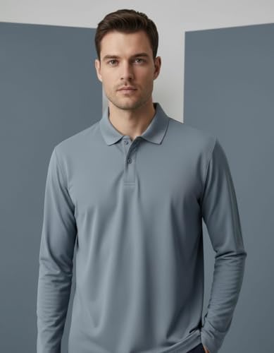 Image of Men's Full Sleeve Polo T-Shirt | Soft & Comfortable Fabric | Breathable | Quick Dry | Stretchable | Lightweight | Wrinkle Resistant | Skin Friendly | Durable