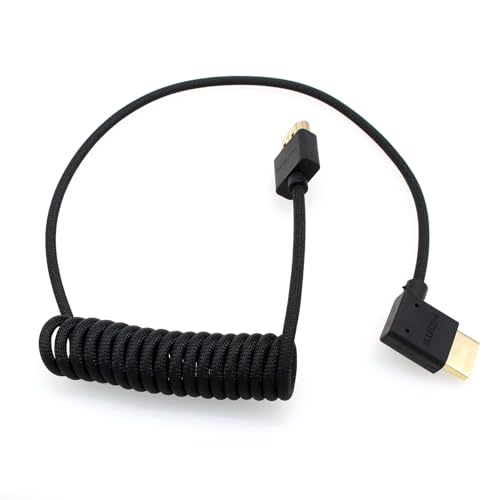 Image of HDMI 8K 4K 60p Cable for ATOMOS Ninja V SmallHD Ultra Sony Venice Z190 Canon XF705 Lumix S5II X G9 Z8 Camera Portkeys Teradek, Left Angle Type A HDMI 2.1 Braided Coiled 50cm
