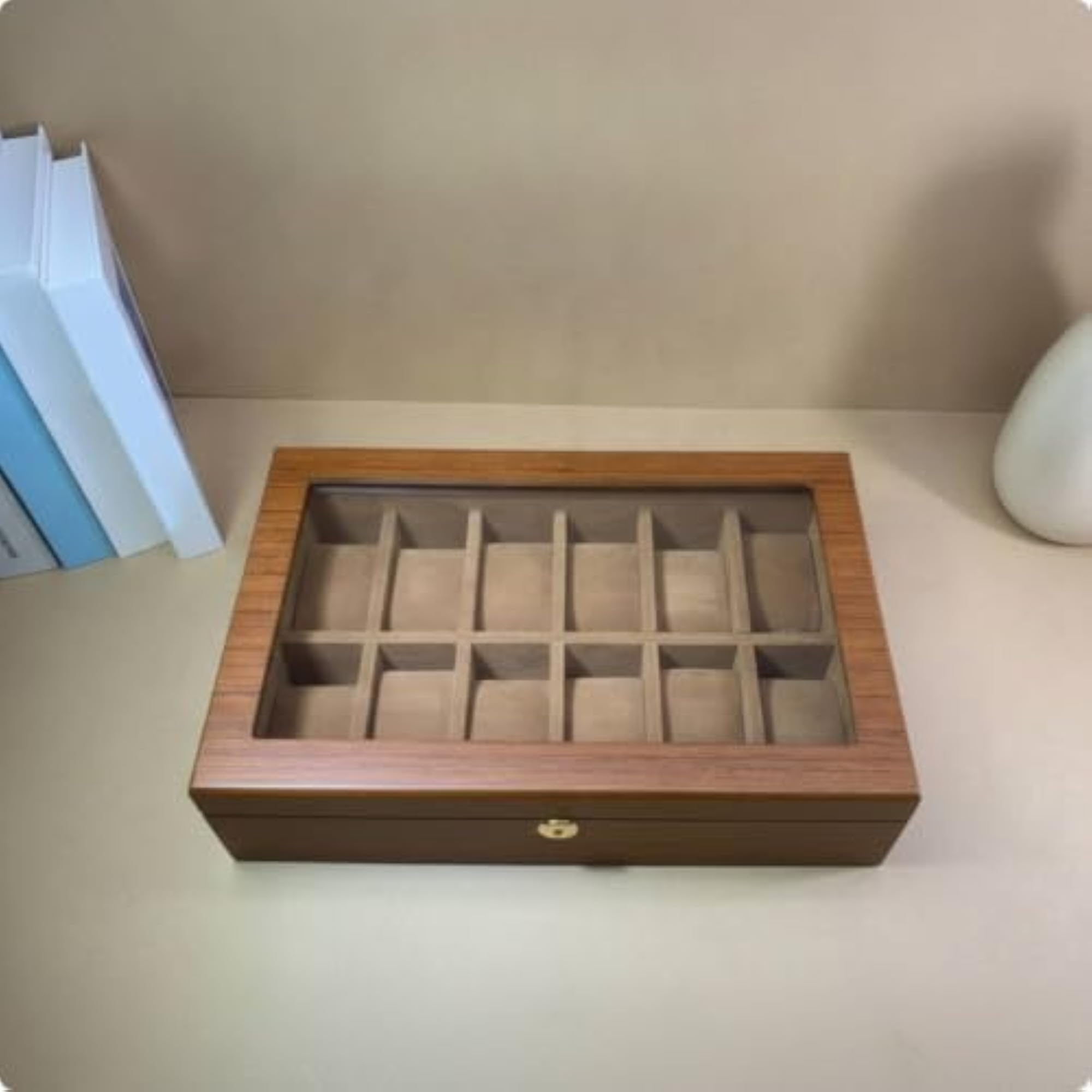 Solid Wood Watch Storage Box with Glass Window
