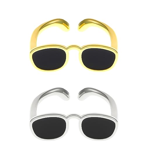 2Pcs Rhinestone Glasses Open Rings Set,Cute Crystal Love Heart Eyeglasses Finger Rings Jewelry for Women Men Couple Gifts2