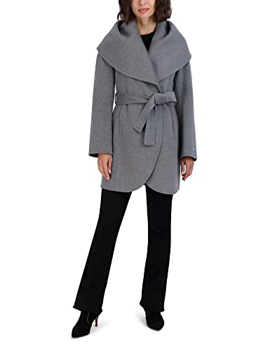 Image of TAHARI Womens Double-faced Luxury Soft Wool Blend Peacoat Removable Belt Wool Coat Oversized Collar
